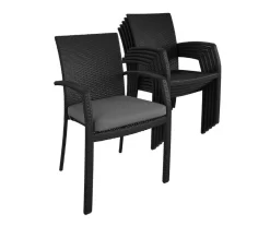 COSCO Lakewood Ranch Black Cushioned Wicker Patio Dining Chairs, 6-Pack -Deco Haven Shop 810541484 3