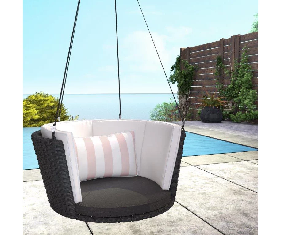 Sally Black Wicker Hanging Patio Swing 1 Sally Black Wicker Hanging Patio Swing