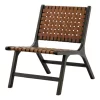 Fayme Camel Armless Leather Woven-Back Lounge Chair