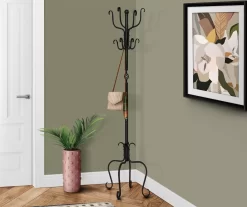 Black 8-Hook Traditional Hammered Metal Coat Rack
