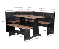 Atrium Black & Pecan 3-Piece Wooden Breakfast Nook Set -Deco Haven Shop 810543121 A7