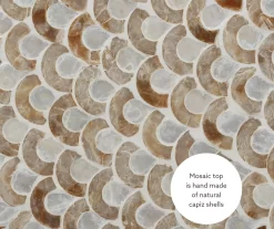 Globa Designs White & Gold Capiz Mosaic Beehive Accent Table -Deco Haven Shop 810543194 A8