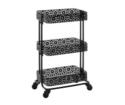 Mabry Black 3-Tier Pierced Floral Rolling Cart