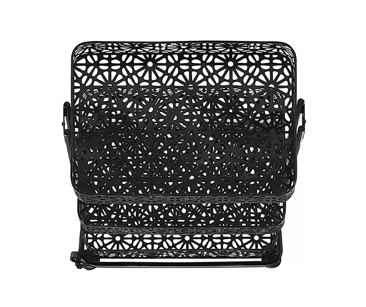 Mabry Black 3-Tier Pierced Floral Rolling Cart 4 Mabry Black 3-Tier Pierced Floral Rolling Cart - Image 4