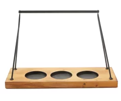 Brown Wood Candle Holder With Black Metal Handle