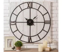 Black & White Distressed Roman Numeral 3-Piece Farmhouse Wall Clock Set, (31.5")
