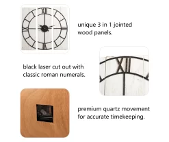 Black & White Distressed Roman Numeral 3-Piece Farmhouse Wall Clock Set, (31.5") -Deco Haven Shop 810546473 3