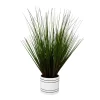 Dark Green Artificial Grass Arrangement In White Stripe Pot