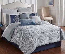Blue & Gray Damask Clanton Comforter Set