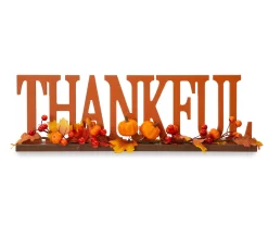 "Thankful" Pumpkin, Berries & Leaves Wordscript Tabletop Decor