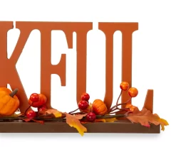 "Thankful" Pumpkin, Berries & Leaves Wordscript Tabletop Decor -Deco Haven Shop 810547801 4