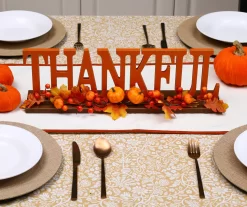 "Thankful" Pumpkin, Berries & Leaves Wordscript Tabletop Decor -Deco Haven Shop 810547801 7