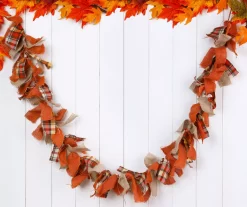 6' Burlap & Plaid Fabric Tie Garland -Deco Haven Shop 810547817 7