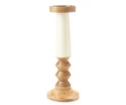 Brown & Beige 2-Tone Ripple-Pillar Candle Holder, (14")