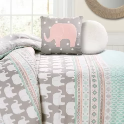 Turquoise & Pink Elephant Geometric Stripe Full/Queen 5-Piece Comforter Set -Deco Haven Shop 810552910 21