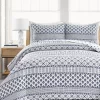Monique White & Navy Pattern Stripe Full/Queen 3-Piece Quilt Set
