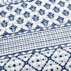 Monique White & Navy Pattern Stripe Full/Queen 3-Piece Quilt Set -Deco Haven Shop 810553034 3