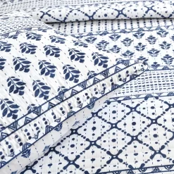 Monique White & Navy Pattern Stripe Full/Queen 3-Piece Quilt Set -Deco Haven Shop 810553034 4