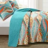 Hailey Turquoise & Orange Pattern Wave Reversible Full/Queen 3-Piece Quilt Set