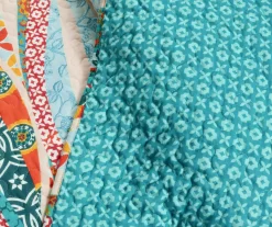 Hailey Turquoise & Orange Pattern Wave Reversible Full/Queen 3-Piece Quilt Set -Deco Haven Shop 810553376 3