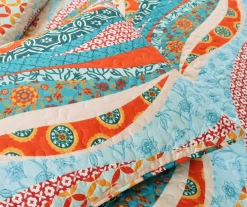 Hailey Turquoise & Orange Pattern Wave Reversible Full/Queen 3-Piece Quilt Set -Deco Haven Shop 810553376 4