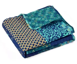 Royal Empire Peacock & Royal Blue Pattern Block Quilted Throw, (50" X 60") -Deco Haven Shop 810553483 4