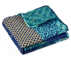 Royal Empire Peacock & Royal Blue Pattern Block Quilted Throw, (50" X 60") -Deco Haven Shop 810553483 41