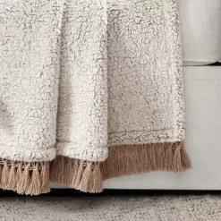 Beige Tassel-Fringe Sherpa Throw, (50" X 60") -Deco Haven Shop 810553491 1