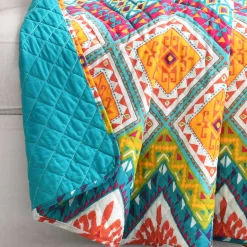 Orange & Turquoise Geometric Boho Quilted Throw, (50" X 60") -Deco Haven Shop 810553493 11