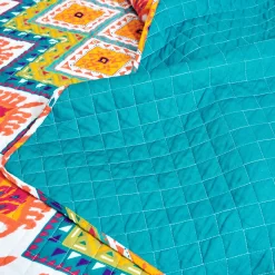 Orange & Turquoise Geometric Boho Quilted Throw, (50" X 60") -Deco Haven Shop 810553493 2