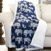 Navy & White Elephant Parade Quilted Sherpa Throw, (50" X 60")