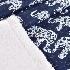 Navy & White Elephant Parade Quilted Sherpa Throw, (50" X 60") -Deco Haven Shop 810553501 2