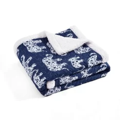 Navy & White Elephant Parade Quilted Sherpa Throw, (50" X 60") -Deco Haven Shop 810553501 31