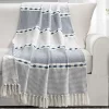 Navy & White Thread-Stripe Herringbone Tassel-Trim Throw, (50" X 60")