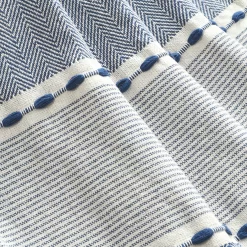 Navy & White Thread-Stripe Herringbone Tassel-Trim Throw, (50" X 60") -Deco Haven Shop 810553510 2