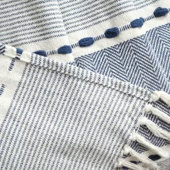Navy & White Thread-Stripe Herringbone Tassel-Trim Throw, (50" X 60") -Deco Haven Shop 810553510 31