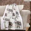 Navy & Turquoise Boho Elephant Quilted Sherpa Throw, (50" X 60")