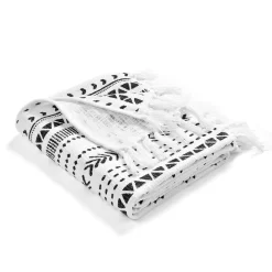 Hygge White & Black Geometric Stripe Tassel-Fringe Throw, (50" X 60") -Deco Haven Shop 810553555 31