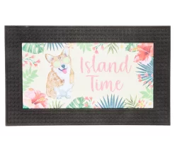 "Island Time" Beige & Pink Tropical Corgi Outdoor Doormat