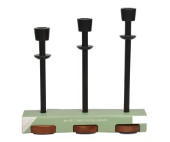Black & Brown 3-Piece Taper Candle Holder Set