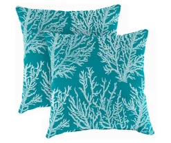 16" Sea Coral Turquoise Outdoor Throw Pillows, 2-Pack