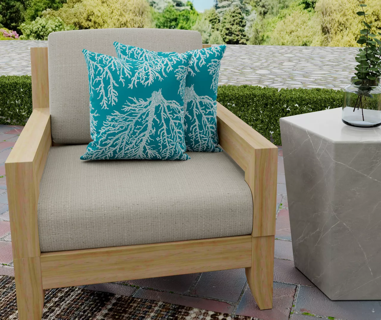 16" Sea Coral Turquoise Outdoor Throw Pillows, 2-Pack 2 16" Sea Coral Turquoise Outdoor Throw Pillows, 2-Pack - Image 2