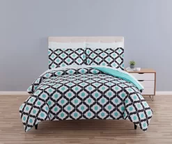 Blue & Black Arabesque Microfiber Queen 9-Piece Bed-in-a-Bag Set