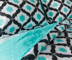 Blue & Black Arabesque Microfiber Queen 9-Piece Bed-in-a-Bag Set -Deco Haven Shop 810563446 810563445 810563444 810563443 2