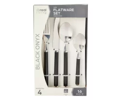 Real Living Black Handle 16-Piece Flatware Set