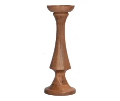 Walnut Brown Curved Pillar Candle Holder, (14")