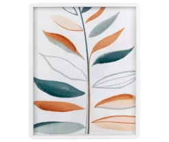 Dark Teal & Orange Leaves Rounded-Corner Framed Wall Plaque