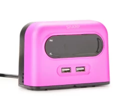 Sharp Metallic Pink Digital Alarm Clock With USB Ports -Deco Haven Shop 810567267 2