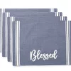 "Blessed" Blue & White Side-Stripe Placemat, 4-Pack