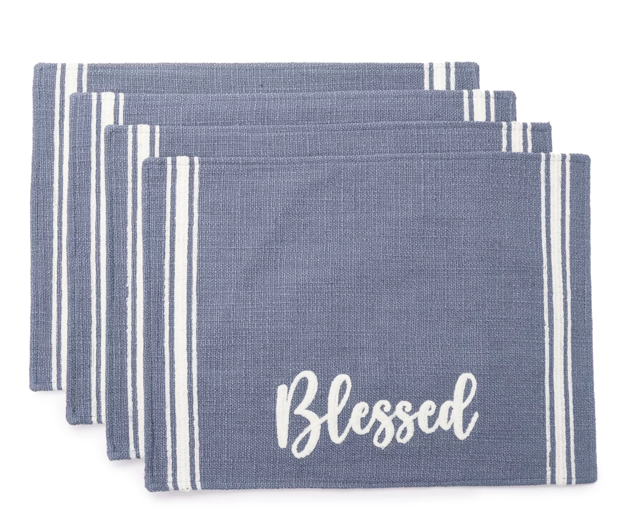 "Blessed" Blue & White Side-Stripe Placemat, 4-Pack 1 "Blessed" Blue & White Side-Stripe Placemat, 4-Pack